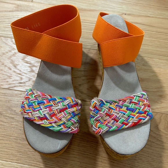 CHARLESTON SHOE CO. Shoes - Charleston Shoe Co Company Bermuda Rainbow Jute/Orange Wedge Sandals Size 9